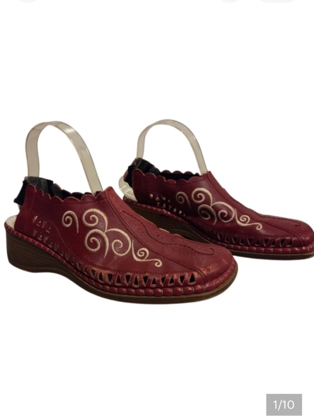 Rieker Antistress Sling Back Slip‎ On Red Shoes Embroidered Square Toe Box EU 41